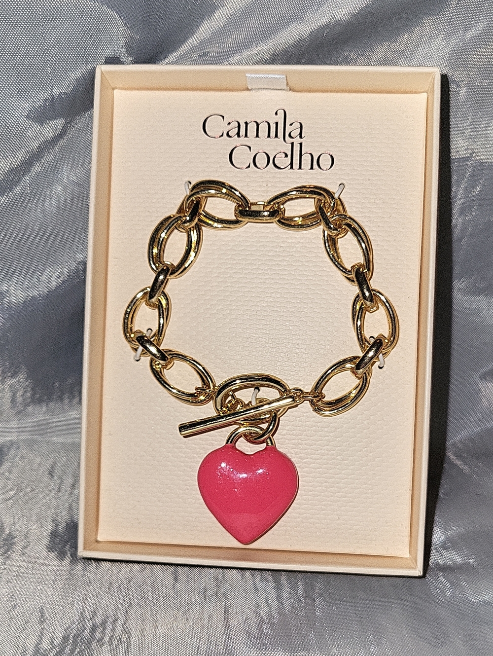 Camila Coelho Gold Link Bracelet with Pink Heart Charm Binb TL M